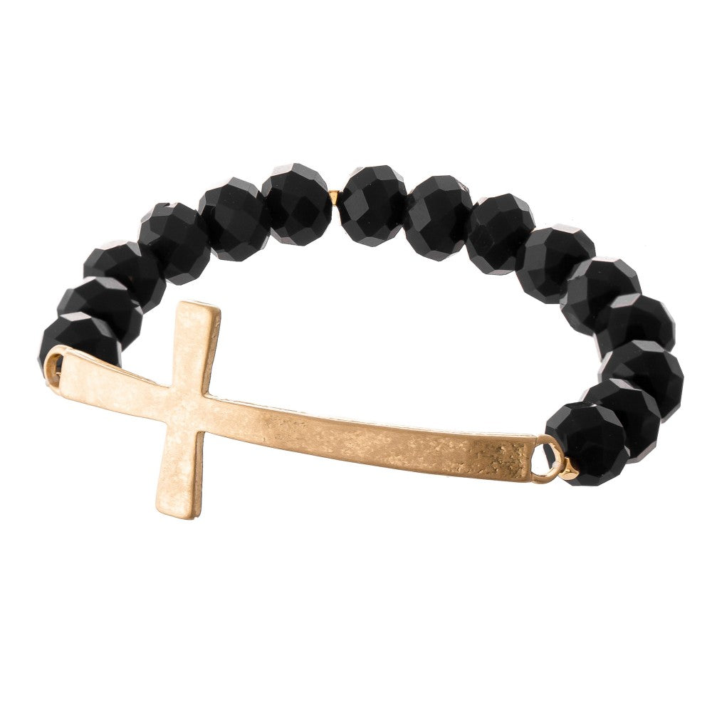 Faceted Bead Bracelet with Cross