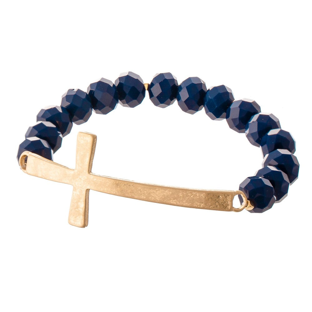 Faceted Bead Bracelet with Cross