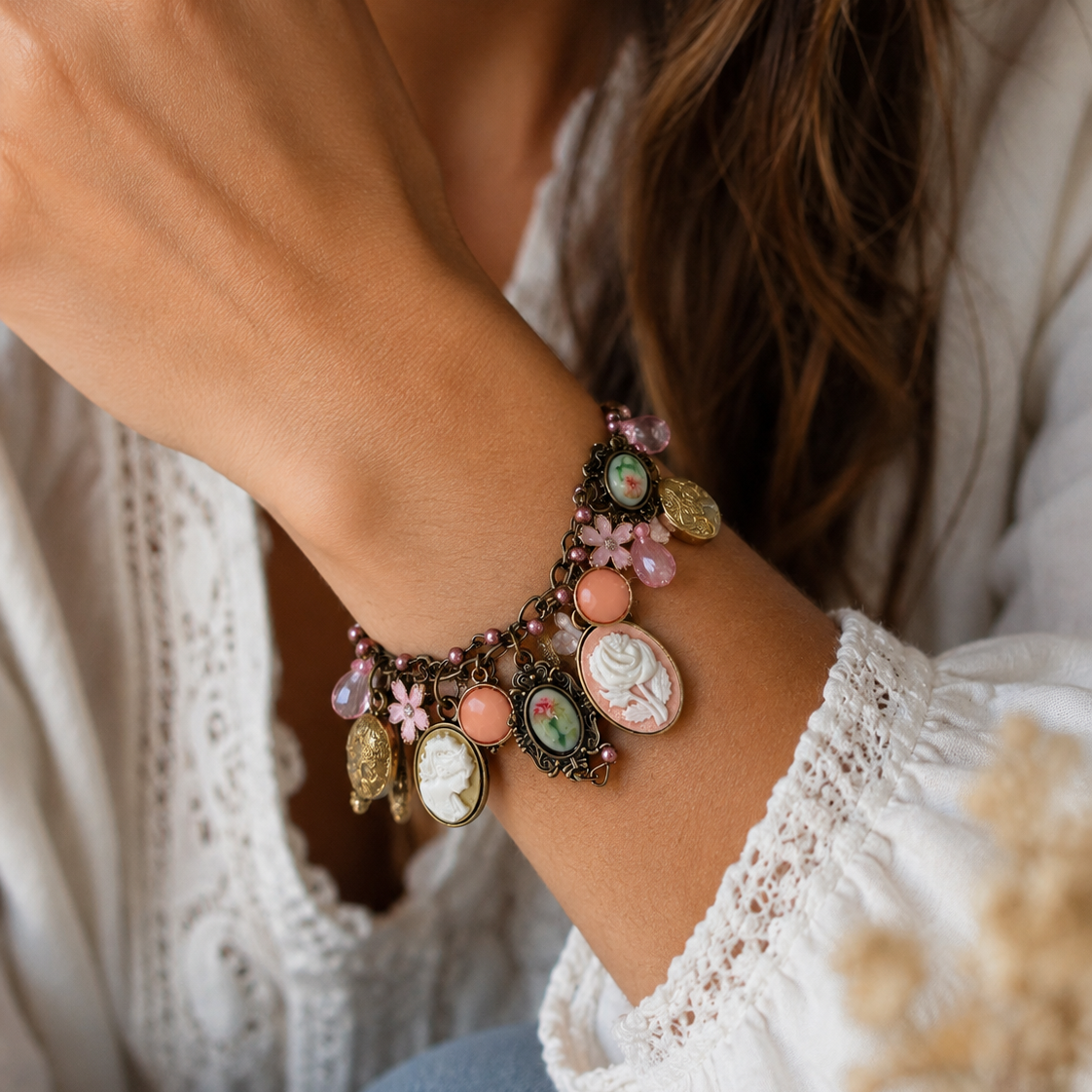 Victorian Garden Cameo Charm Bracelet