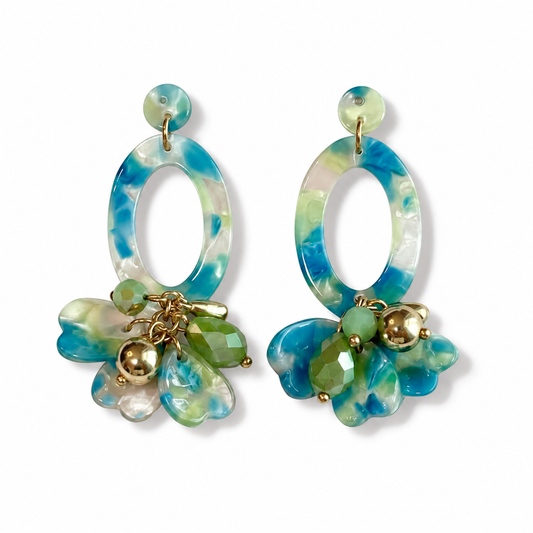 Pale Blue & Green Acrylic Drop Earrings