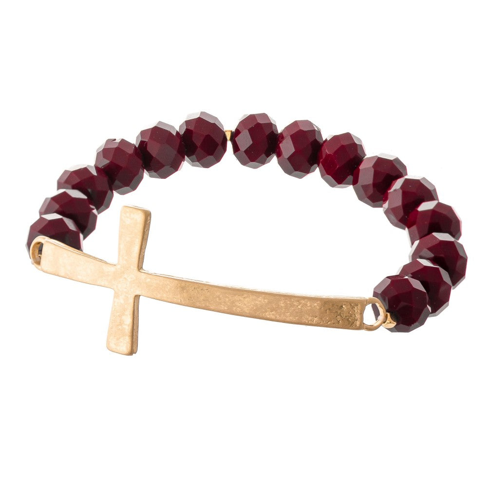 Faceted Bead Bracelet with Cross