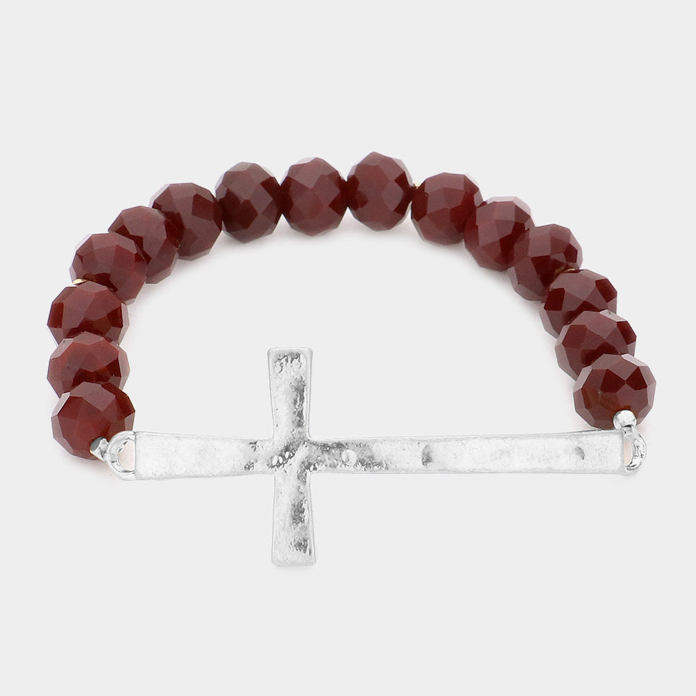 Faceted Bead Bracelet with Cross