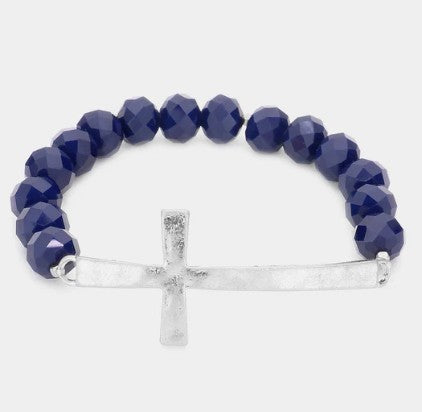 Faceted Bead Bracelet with Cross
