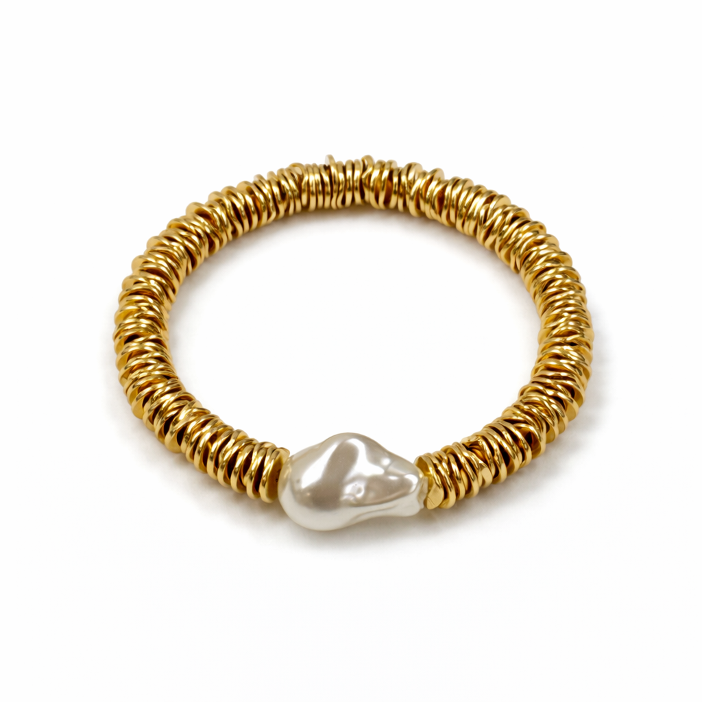 Disc Bead Bracelet with Baroque Faux Pearl - ST8MENTS by Stephanie