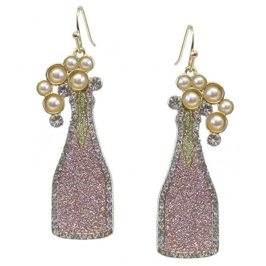 Pink Glitter Champagne Bottle Earrings