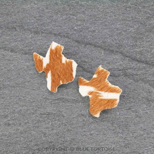 Genuine Leather Texas Shaped Earrings - Brown/White