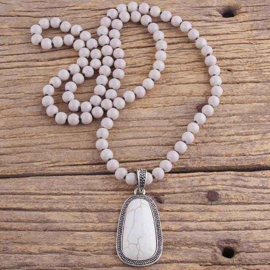 Ivory Knotted Stone Pendant Necklace