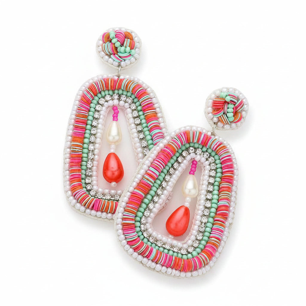 Pearl Pointed Heishi Beaded Dangle Earrings