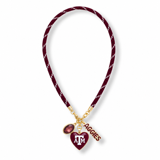 Texas A&M Aggie Heart Charm Rope Bracelet - ST8MENTS by Stephanie