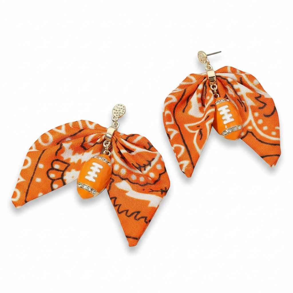 Orange & White Football Scarf Earrings