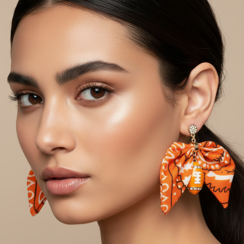 Orange & White Football Scarf Earrings
