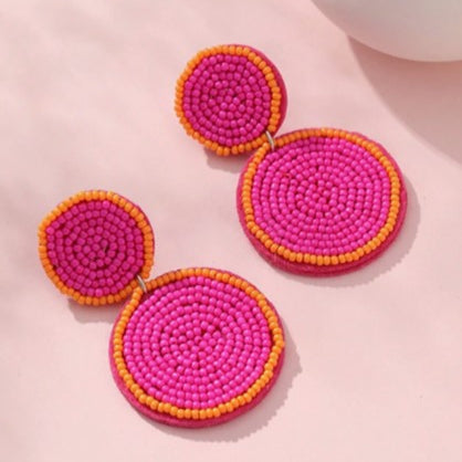 Beaded Fuchsia & Orange Bead Earrings