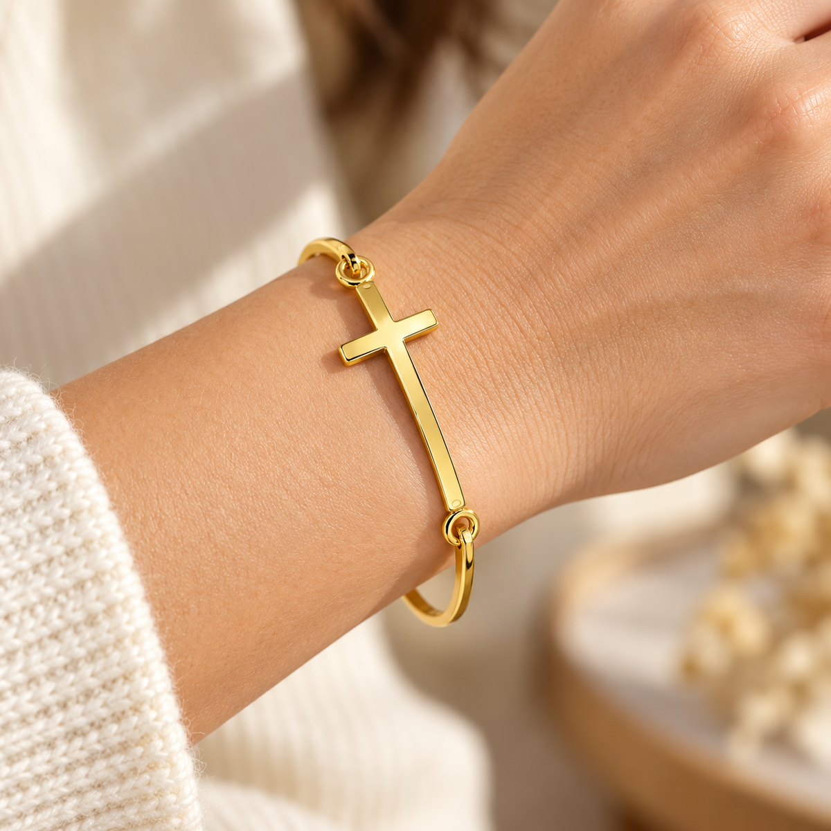 Gold Cross Bangle Bracelet