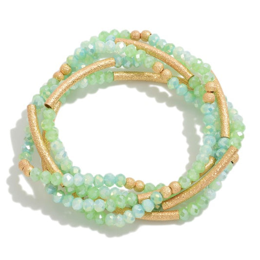 Aqua Faceted Crystal Beads with Gold Tube Accents