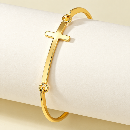 Gold Cross Bangle Bracelet