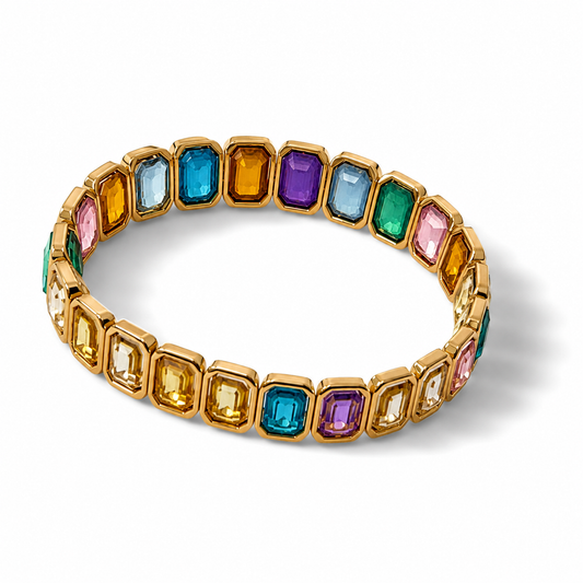 Rainbow Emerald-Cut Crystal Stretch Bracelet – Gold-Tone - ST8MENTS by Stephanie