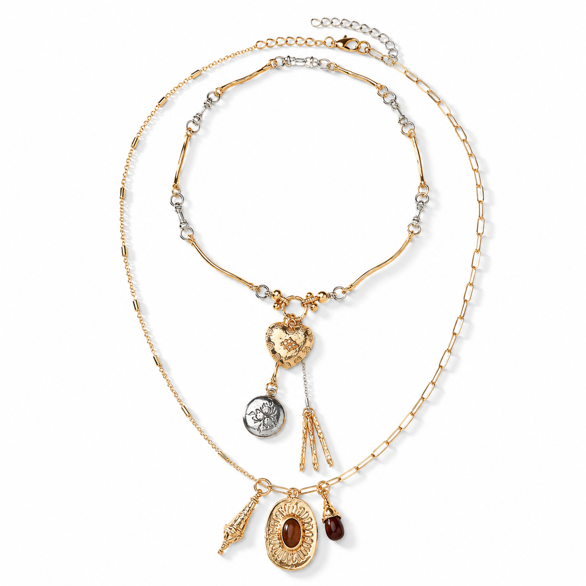 Heart Shape Choker and Paperclip Charm Necklace - ST8MENTS by Stephanie