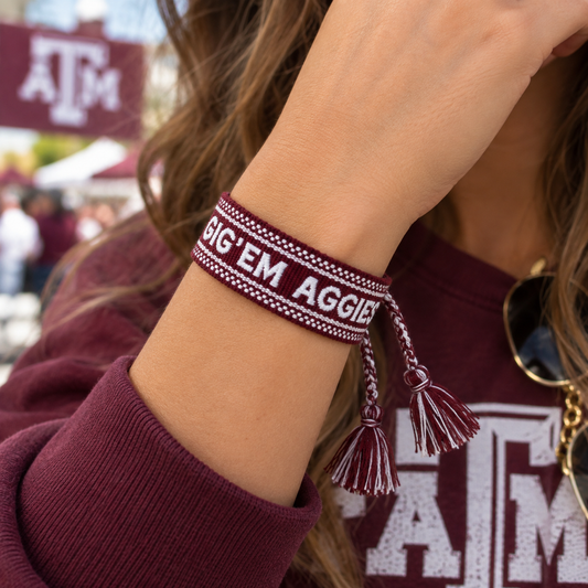 Texas A&M Aggies Woven Tassel Bracelet in Maroon - ST8MENTS by Stephanie