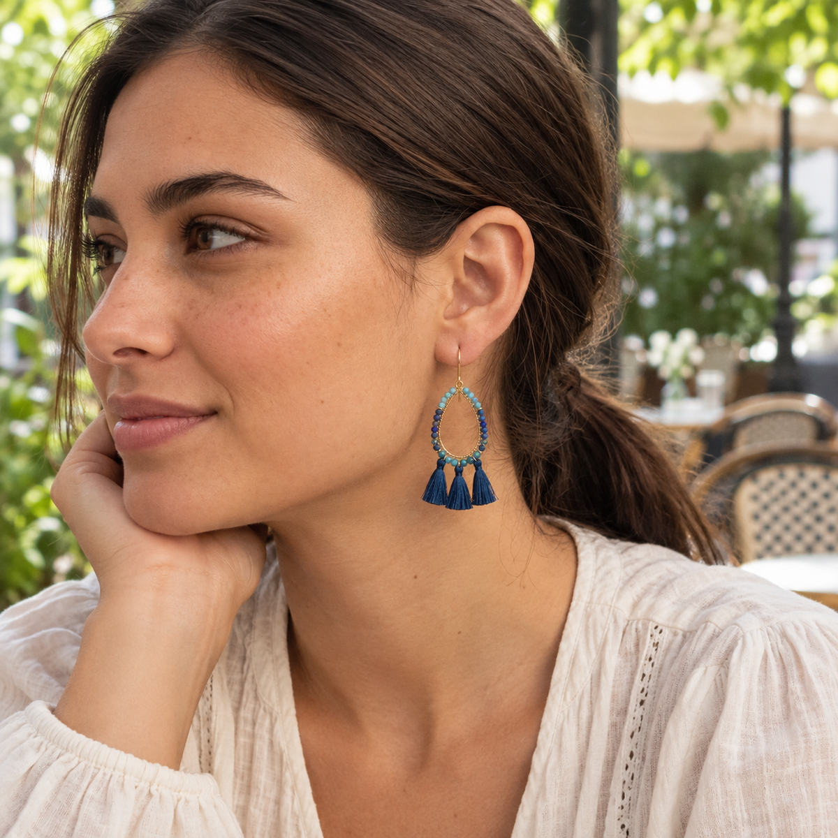 Blue Tassel Beaded Earrings