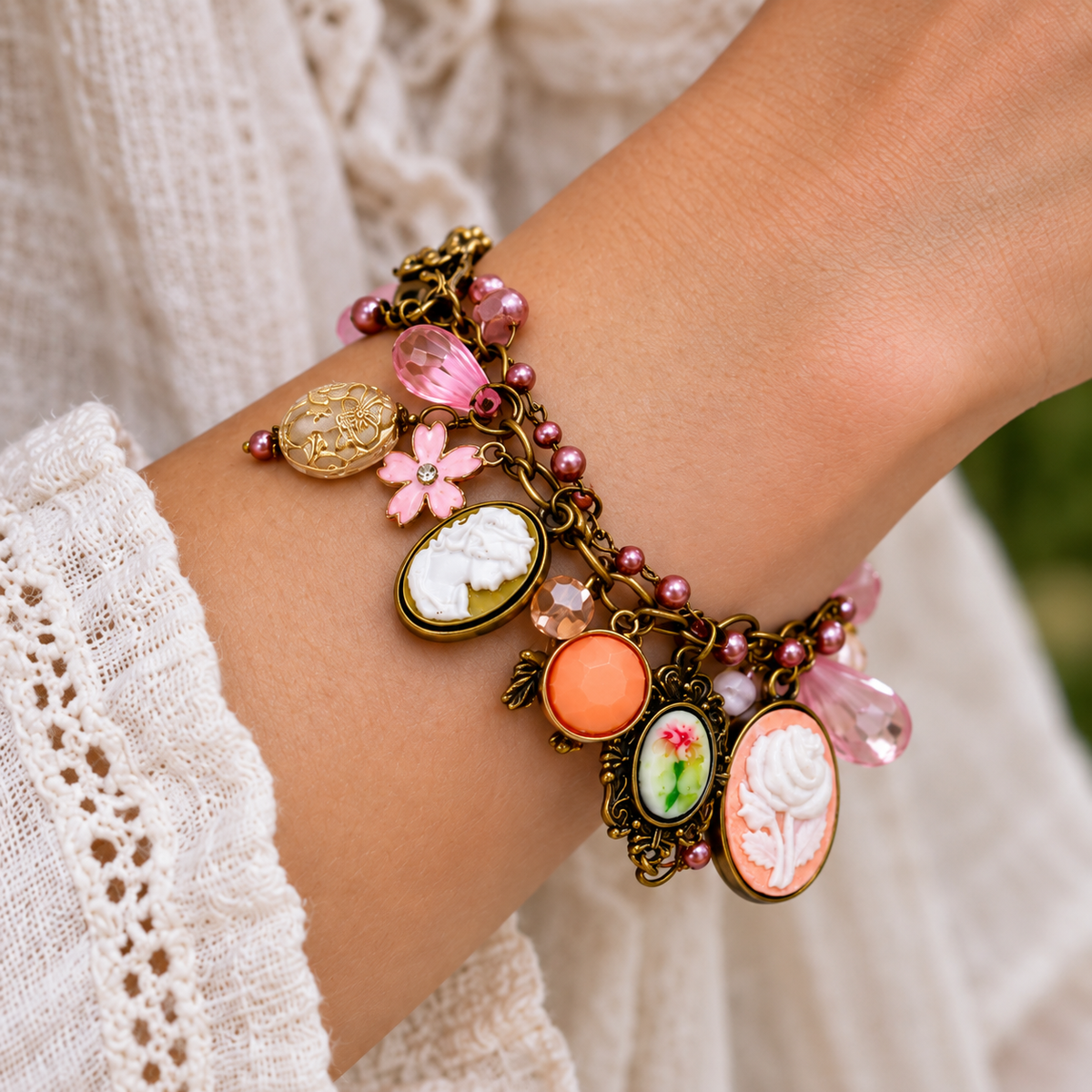 Victorian Garden Cameo Charm Bracelet