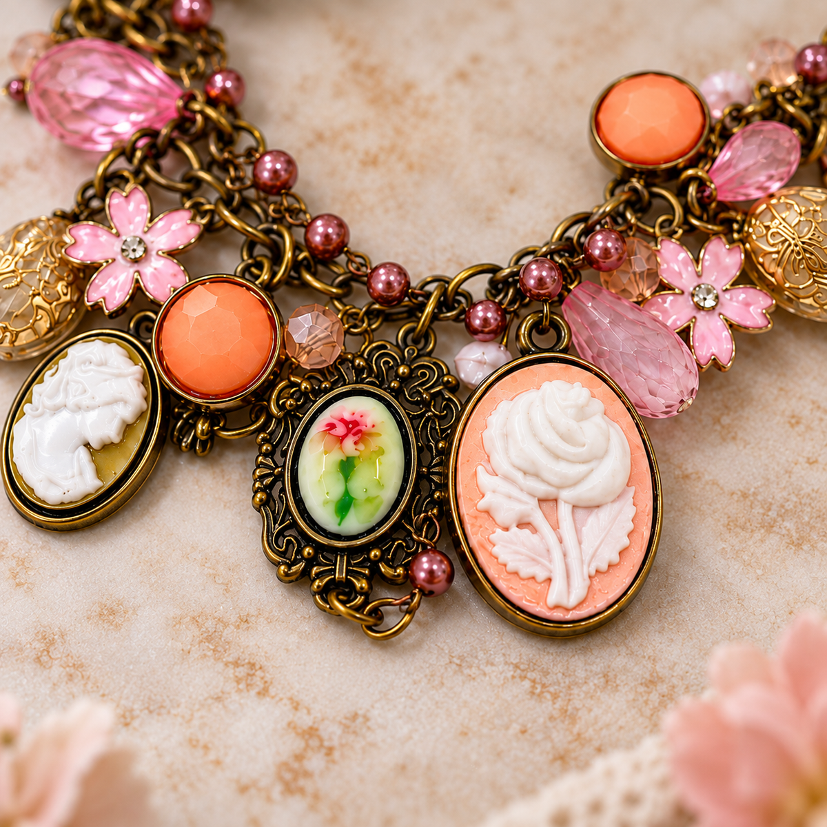 Victorian Garden Cameo Charm Bracelet