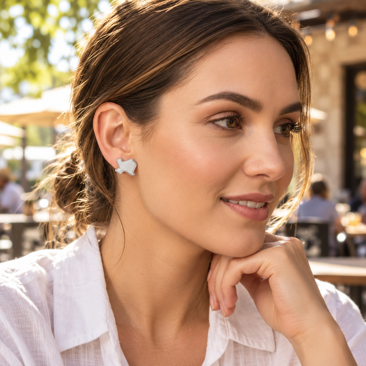 Texas Brushed Silver Stud Earrings