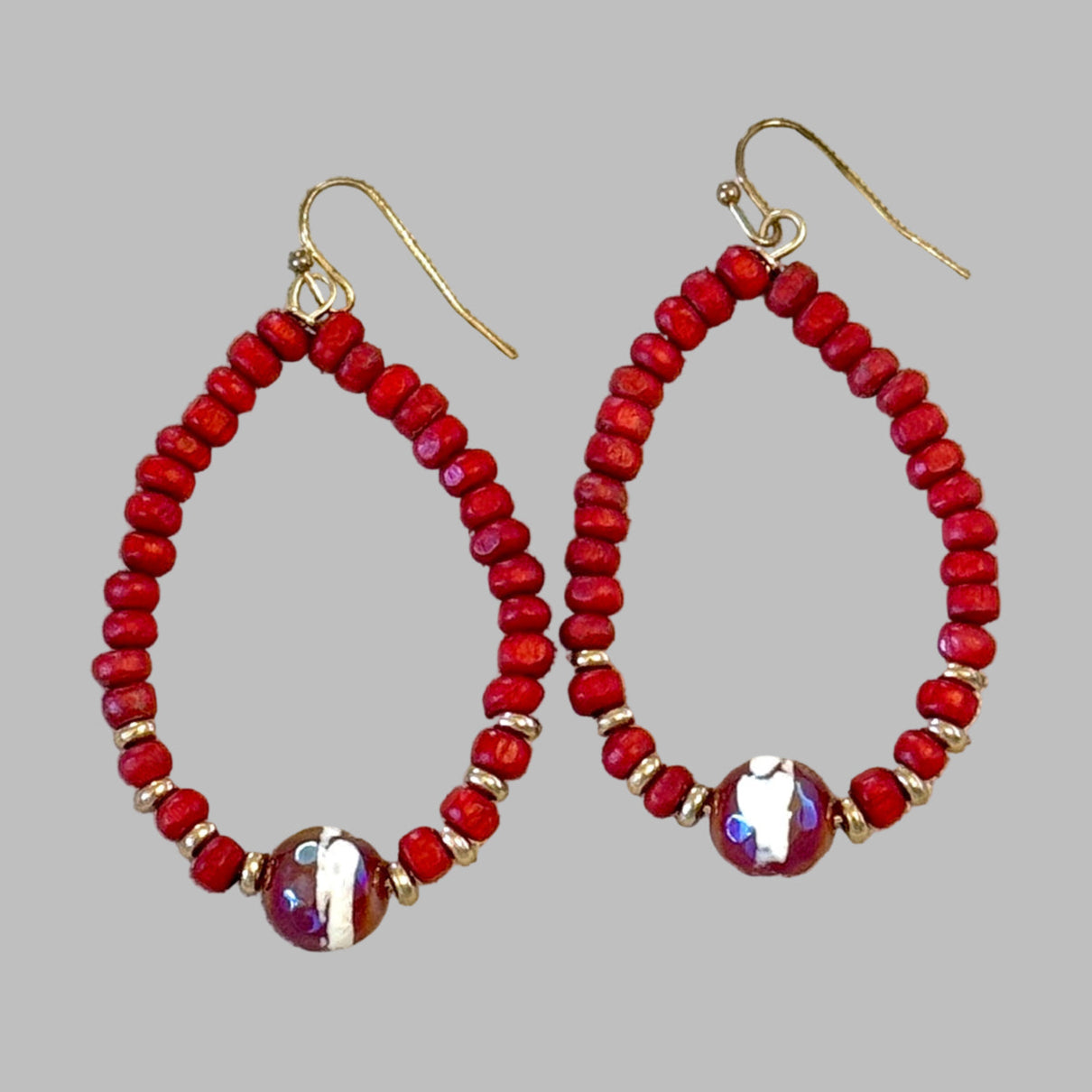 Red Beaded Drop Earrings