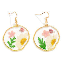 Round Pressed Flower Drop Earrings
