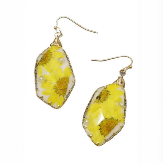 Yellow Floral Resin Drop Earrings