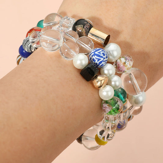 Pearl and Glass Stretch Bracelet Trio