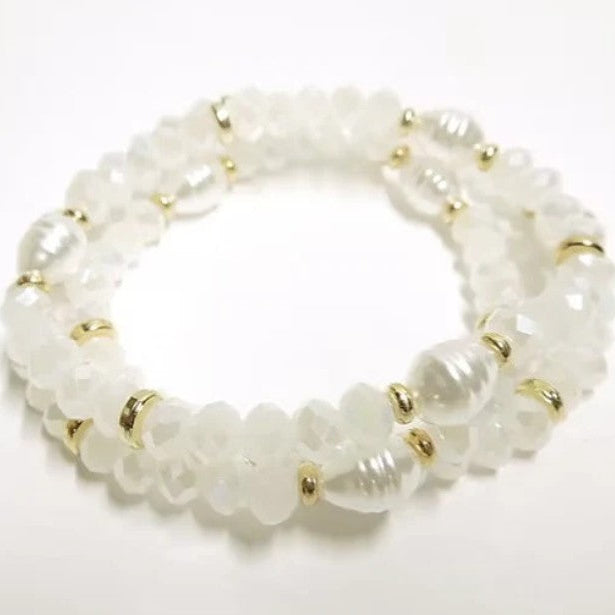 White Faceted and Pearl Bead Stack
