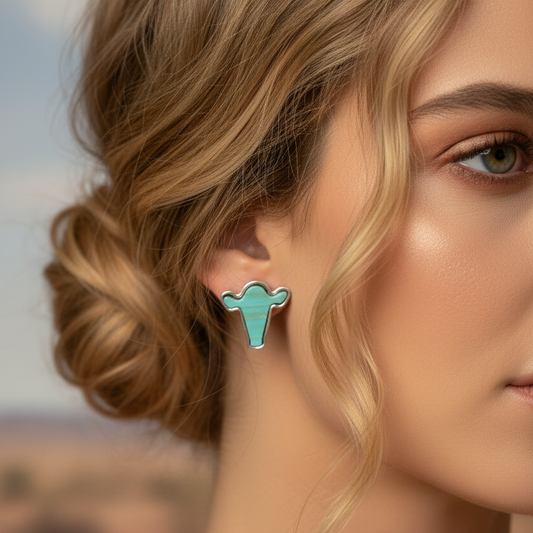 Turquoise Steer Head Studs - ST8MENTS by Stephanie