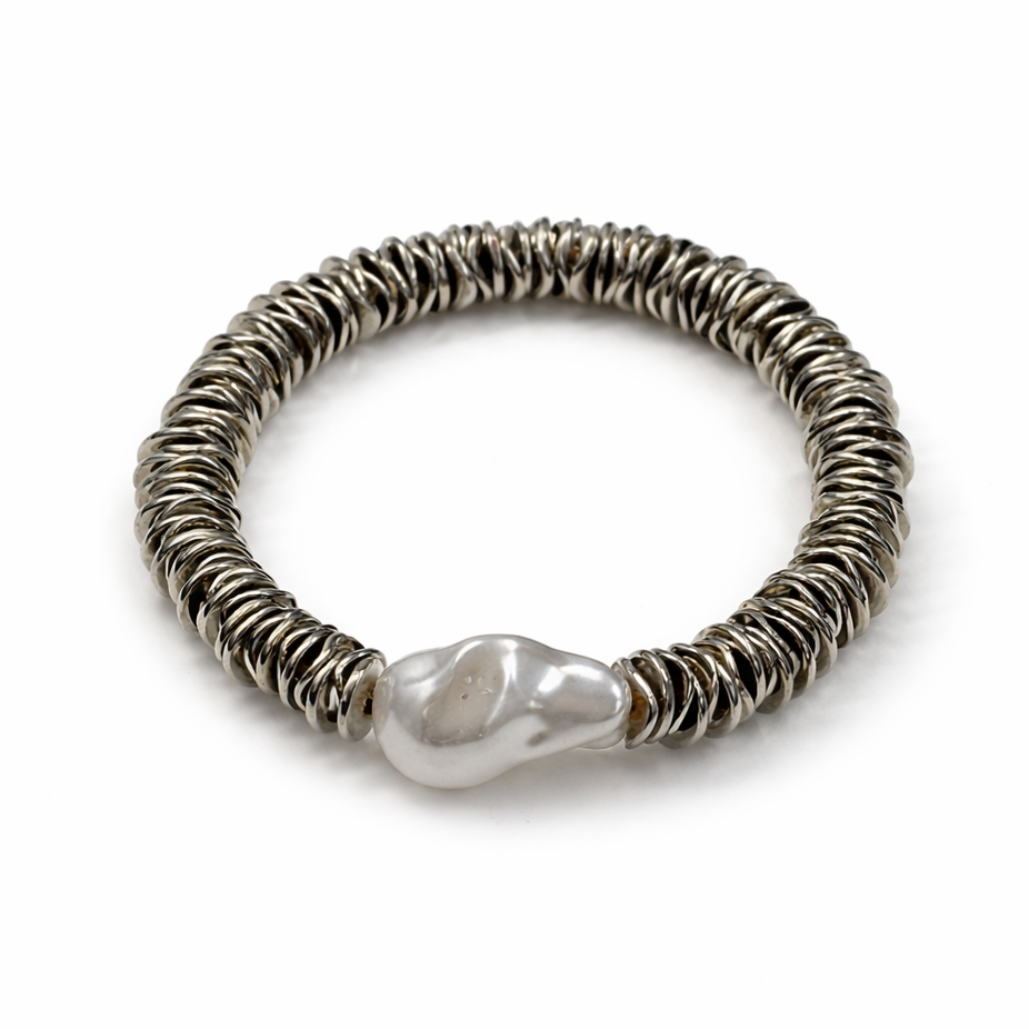 Disc Bead Bracelet with Baroque Faux Pearl