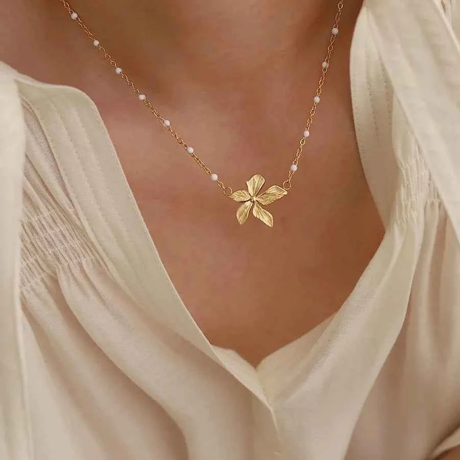 18k Gold Plated Water Resistant Orchid Flower Necklace