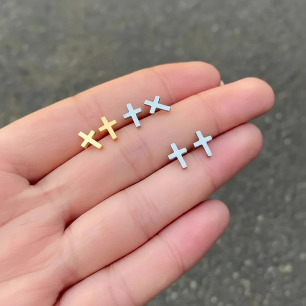 1 Pair Simple Style Cross Plating 304 Stainless Steel 18K Gold Plated Ear Studs