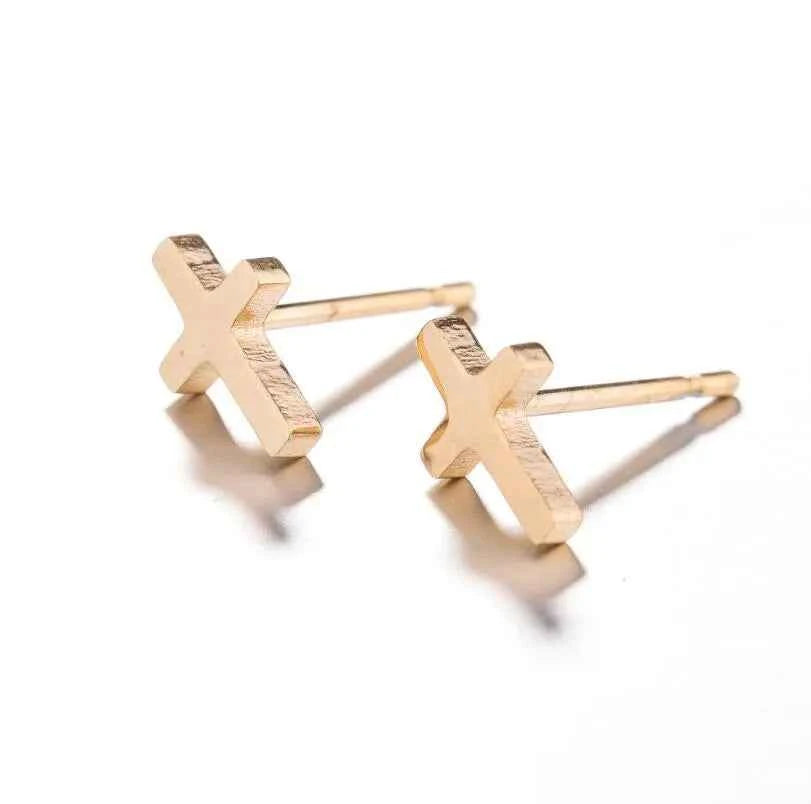 1 Pair Simple Style Cross Plating 304 Stainless Steel 18K Gold Plated Ear Studs